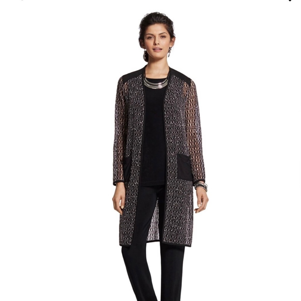 Chico's Travelers Collection Black Novelty Duster Jacket Size XL/16